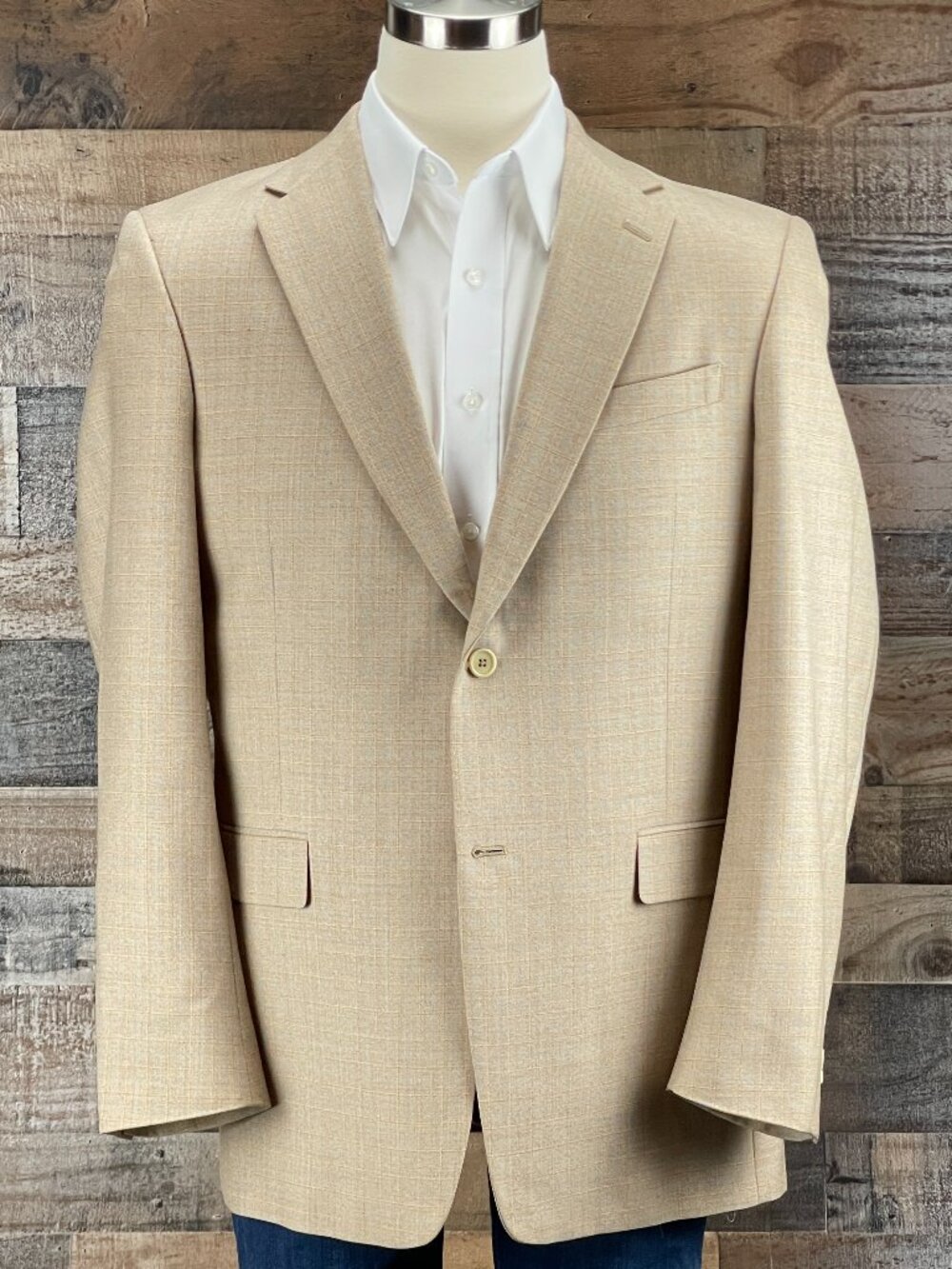 Daniel Cremieux Sport Coat Suit Jacket Mens 42L Tan Blue Check Wool Blazer FLAW